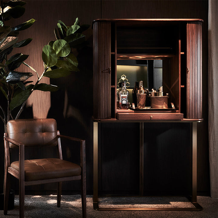 Axel Bar Unit With Sliding Tambour Door - Walnut