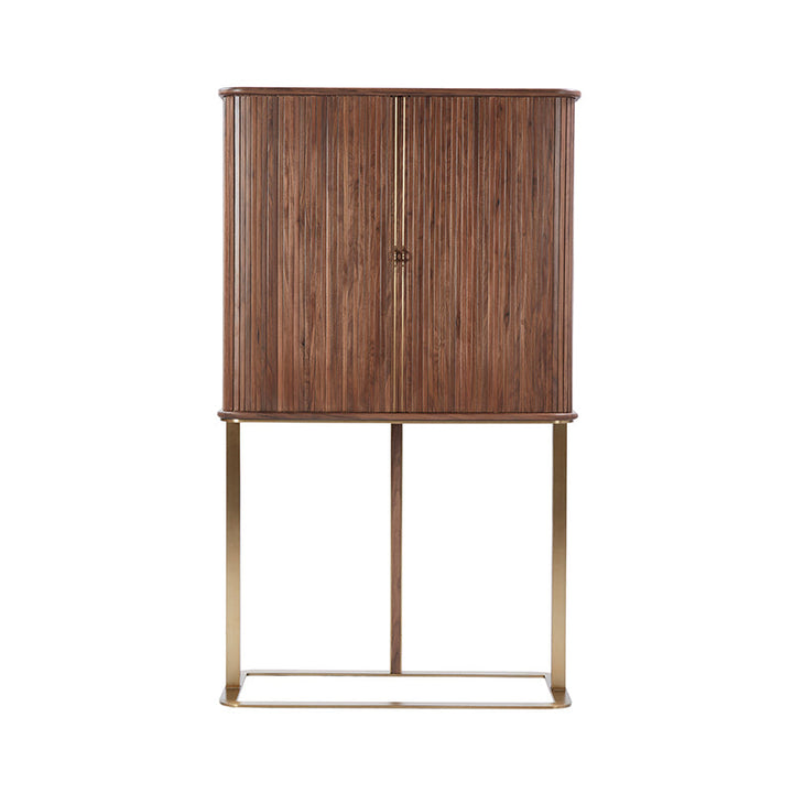 Axel Bar Unit With Sliding Tambour Door - Walnut