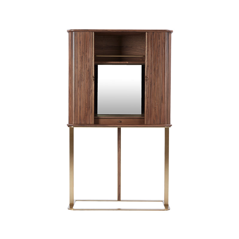Axel Bar Unit With Sliding Tambour Door - Walnut