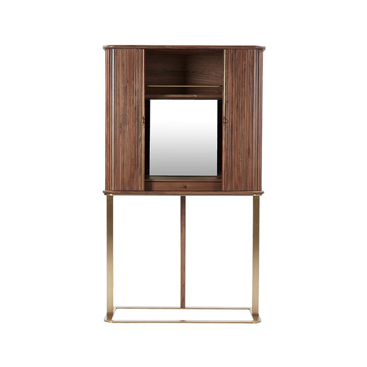 Axel Bar Unit With Sliding Tambour Door - Walnut