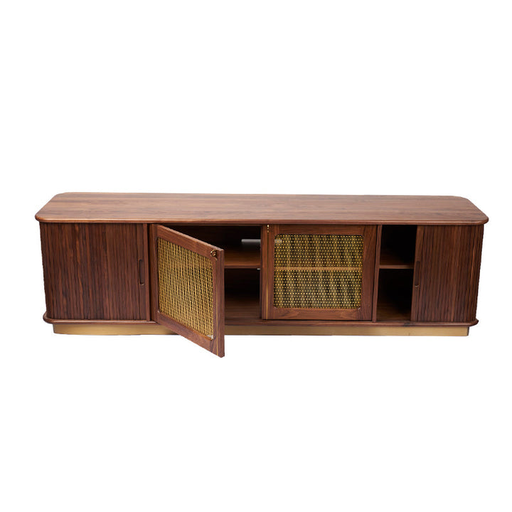 Axel TV Unit With Sliding Tambour Doors - Walnut