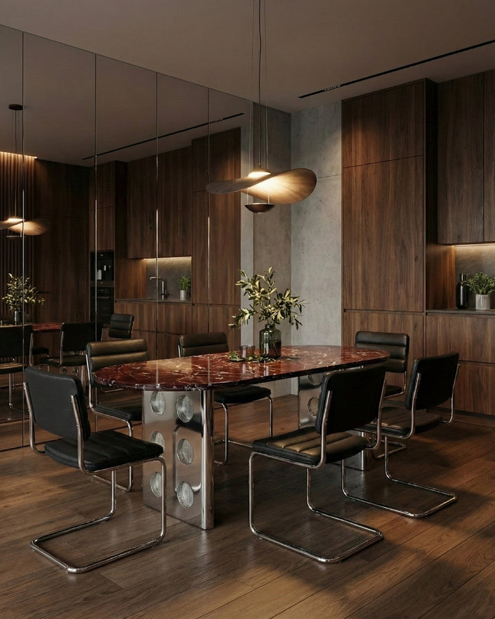 Stealth Grid Marble-Top Dining Table - Double Dome